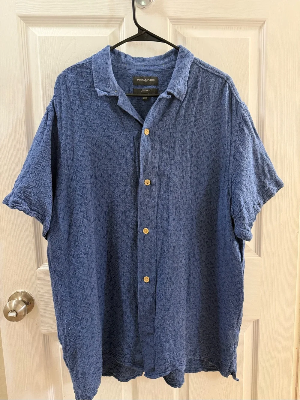 Banana Republic Men's Short-Sleeve Textured Button-Down Shirt - Blue